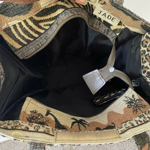 Vintage 80s Safari Animal Print tapestry tote bag vacation beach resort travel - Picture 8 of 12